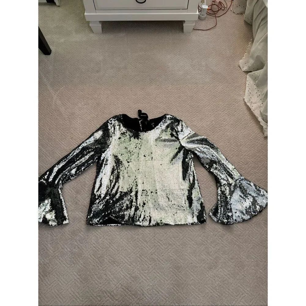 NWOT Design Lab Sequin Bell Sleeve Blouse